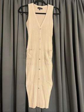 JLUXLABEL Cream Ribbed Button-Front Midi Dress